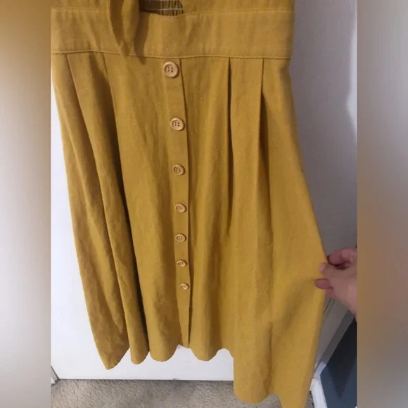 Hello Molly Mustard yellow Tie-Front Boho Cotton Midi Dress size small - Picture 4 of 9